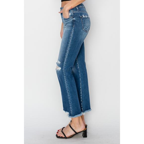 RISEN Frayed Step Hem Ankle Straight Jeans - RDP5785X - Size 3XL - Picture 3 of 4